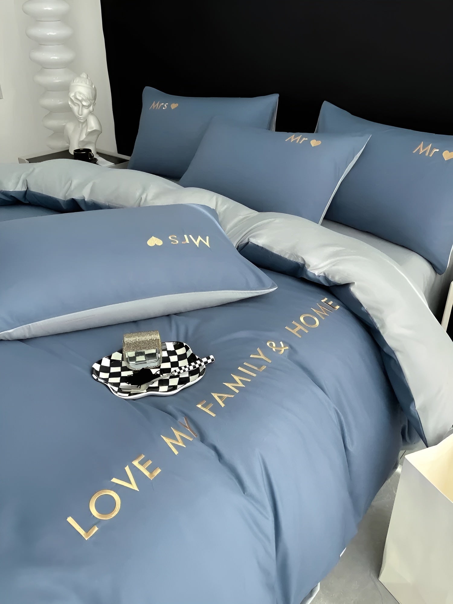home & garden : Beddengoed Set Roze-Grijs - Ultrazacht Comfortabel Slaap - Microvezel in BlauwGrijs van Pantino