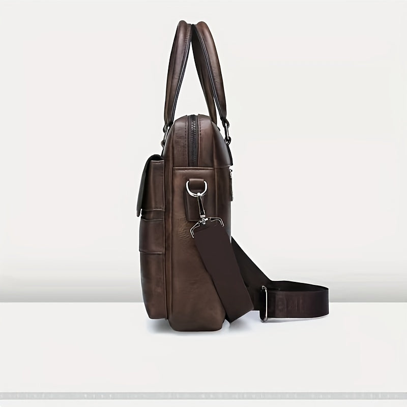 bags : Handtas Heren Zwart - Vintage PU Lederen Zakenaktentas Messenger Bag in van Pantino