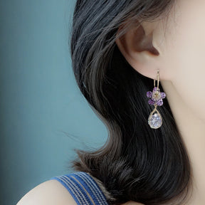 Earrings : Ring Paars - Luxury Flower Earrings - Modieuze Glanzende Kristal Accessoires in van Pantino
