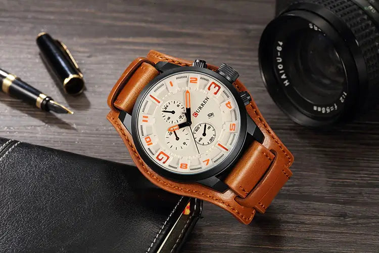 watches : Heren Horloge Chronograaf Bruin Leer - Klassiek Stijlvol Polshorloge met Datumweergave in van Pantino