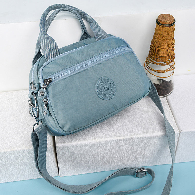 bags : Schoudertas Dames Donkerblauw - Effen Casual Nylon Rits - Nylon in van Pantino