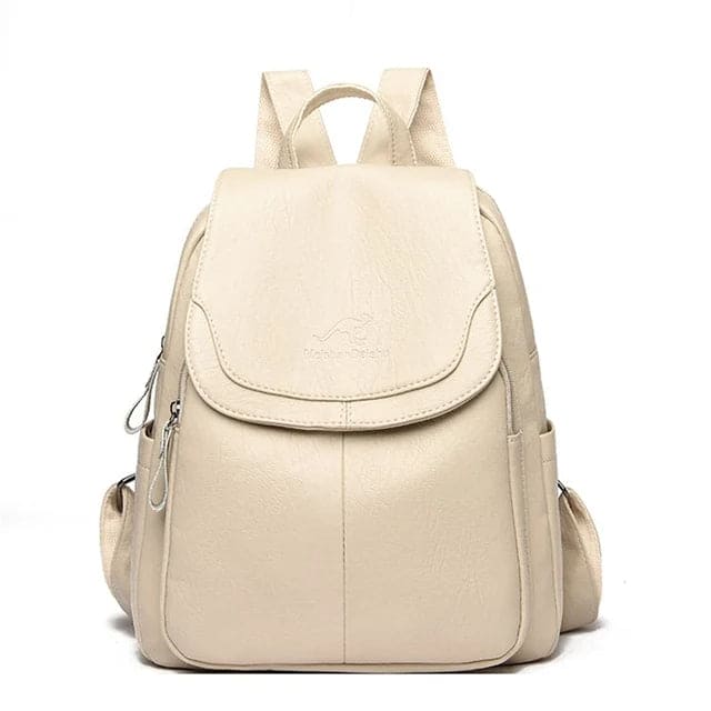 bags : Rugzak Dames Zuiver Wit - Veilige Leren voor Stijlvolle in Beige van Pantino