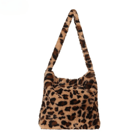 Tassen : Trendy Pluche Tas Dames - Luipaard Print - Zachte Pluche Schoudertas in van Pantino