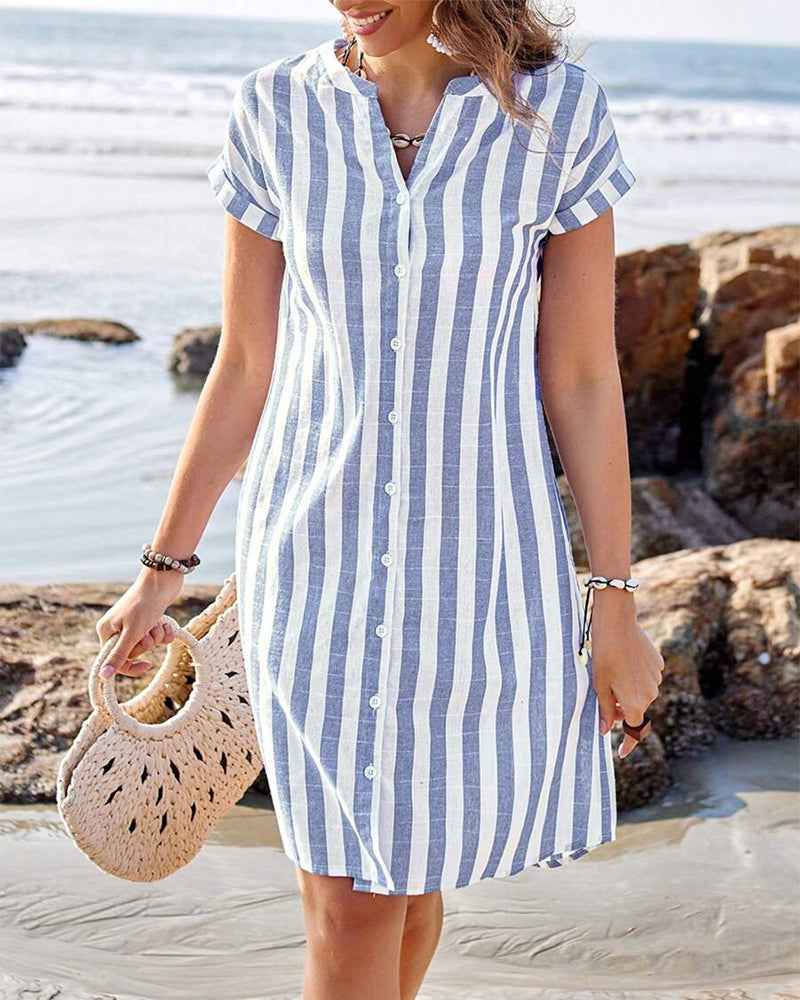 : Hemdjurk Dames - Gestreepte Blauwe Zomerjurk met Vrouwelijke Pasvorm in van Pantinoshop