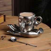 home & garden : Keramisch Koffiekopje Zwart - Creatieve Abstracte Kunst Sfeer - Keramiek in Zilver van Pantino