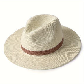 Panama Hat : Hoed Dames Khaki - Een Modieuze en Beschermende Panama met een Brede Rand in Wit van Pantino