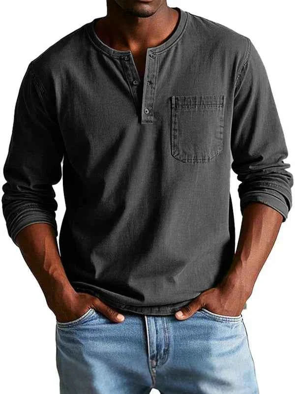 : Heren Henley shirt - Casual, lange mouw, comfortabel in Zwart van Pantinoshop