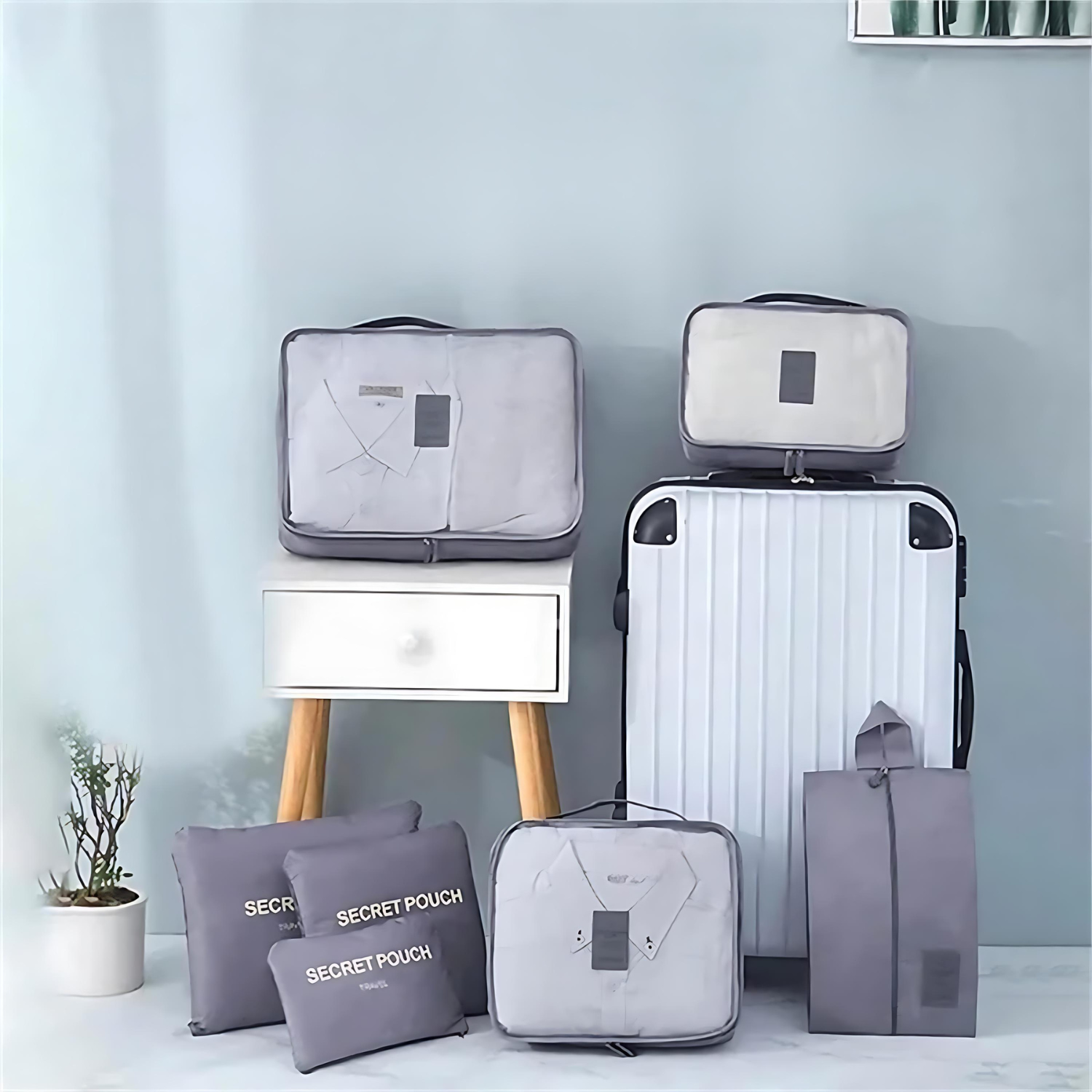 bags : Reisbagage Opbergtassenset Grijs 7-Delig - Slim Inpakken Reis - Nylon in van Pantino