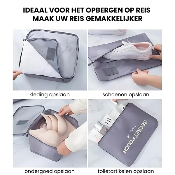 bags : Reisbagage Opbergtassenset Grijs 7-Delig - Slim Inpakken Reis - Nylon in van Pantino