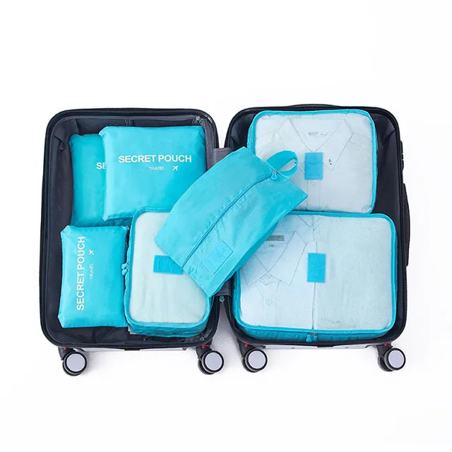 bags : Reisbagage Opbergtassenset Grijs 7-Delig - Slim Inpakken Reis - Nylon in Turquoise van Pantino