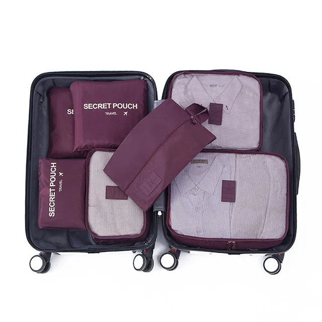 bags : Reisbagage Opbergtassenset Grijs 7-Delig - Slim Inpakken Reis - Nylon in Bordeaux Rood van Pantino