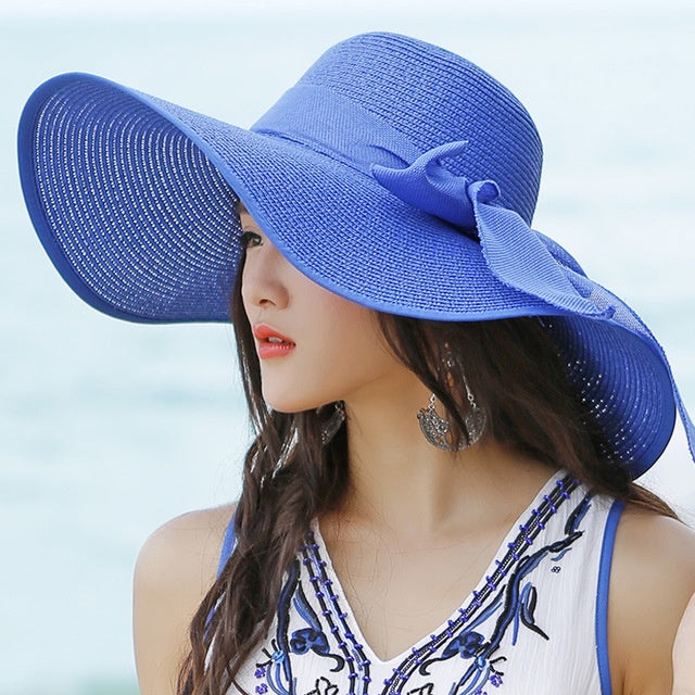 Straw Hat : Hoed Lila Lichtpaars - Strand Zonnebescherming Strohoed in Koningsblauw van Pantino