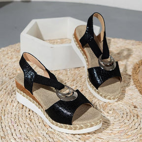 Wedge Espadrille Sandals : Zomerespadrilles met Sleehak Dames - Zwart in van Pantino