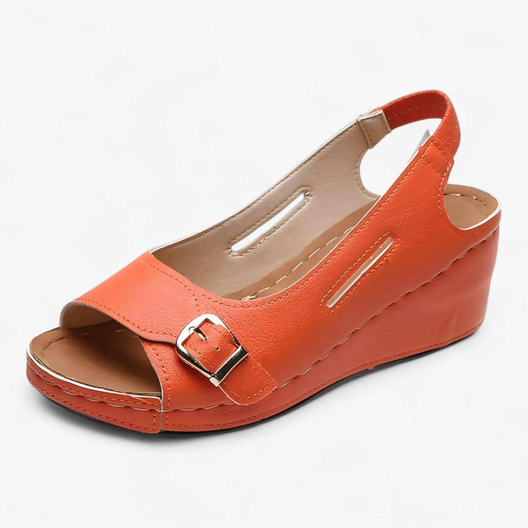 Sandals : Comfortabele Dames Sandalen van Zwart Leer met Lage Sleehak - Ideaal voor de Zomer in Arancione van Pantino