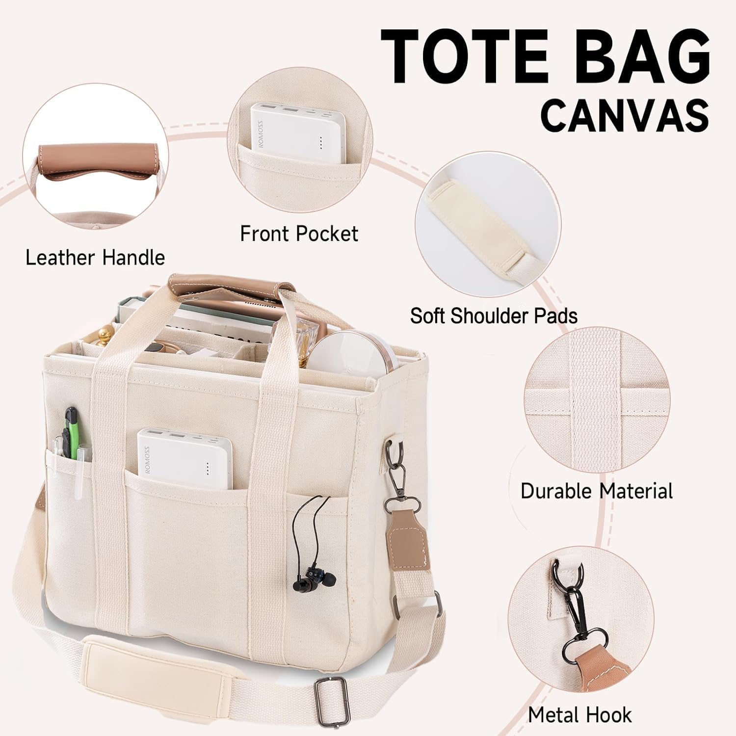 bags : Tote Bag Beige - ToteEase - Veel Opbergruimte voor Al Je Spullen in van Pantino