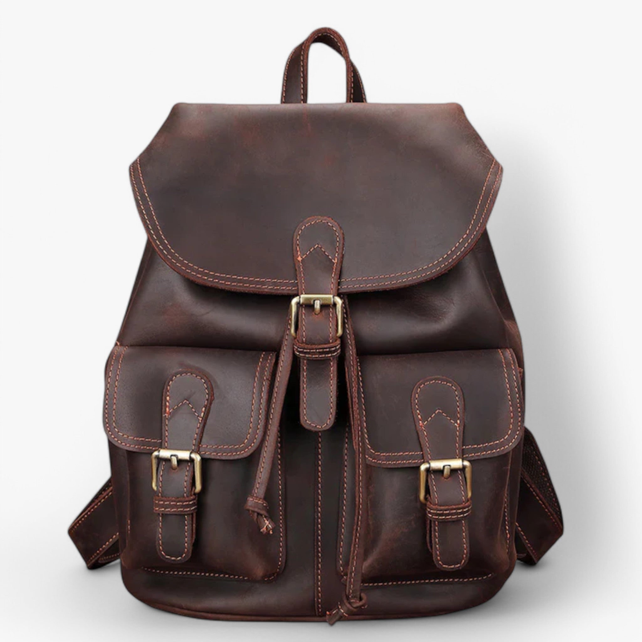 bags : Rugzak Bruin - Premium Leren Leer in Donkerbruin van Pantino