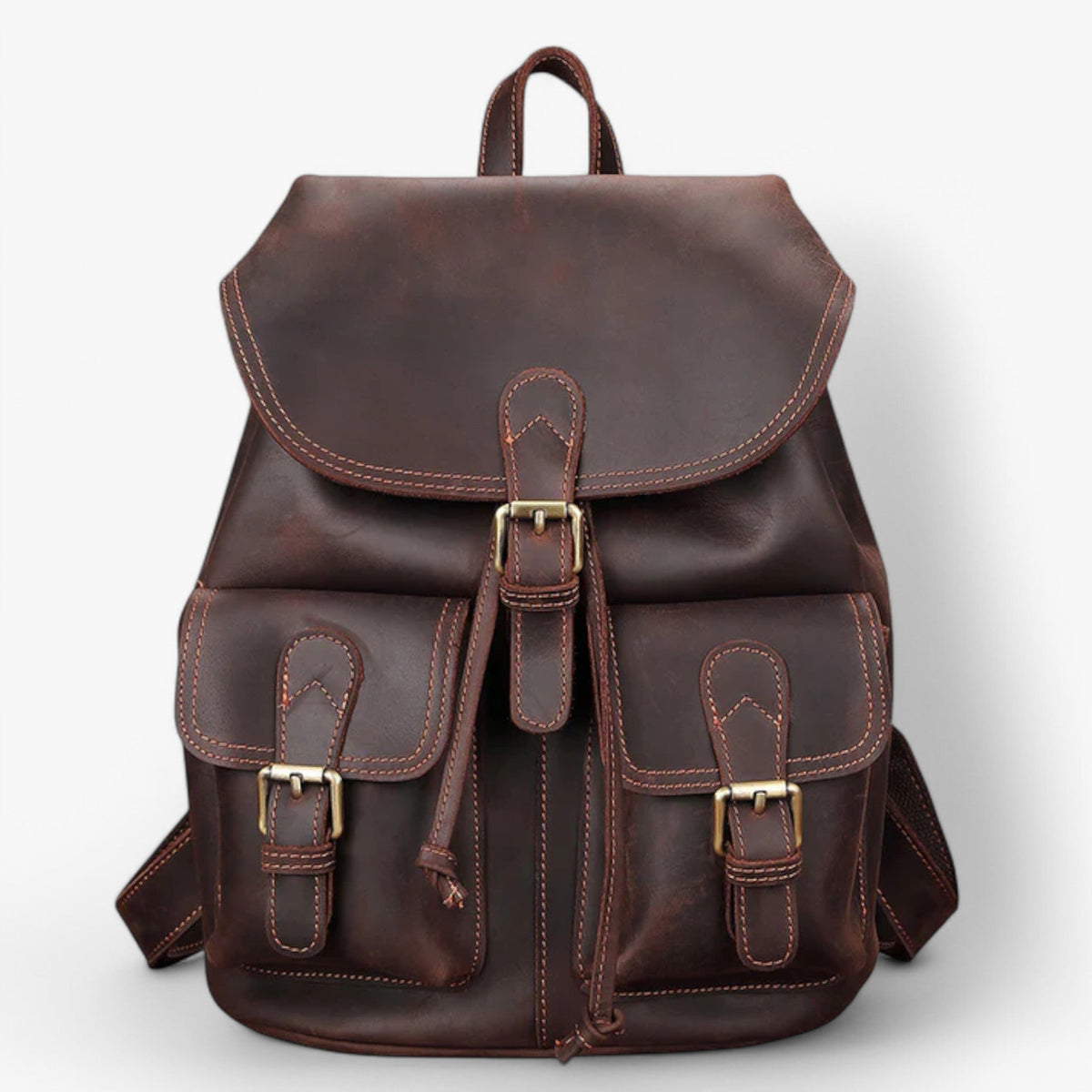 bags : Rugzak Bruin - Premium Leren Leer in Donkerbruin van Pantino