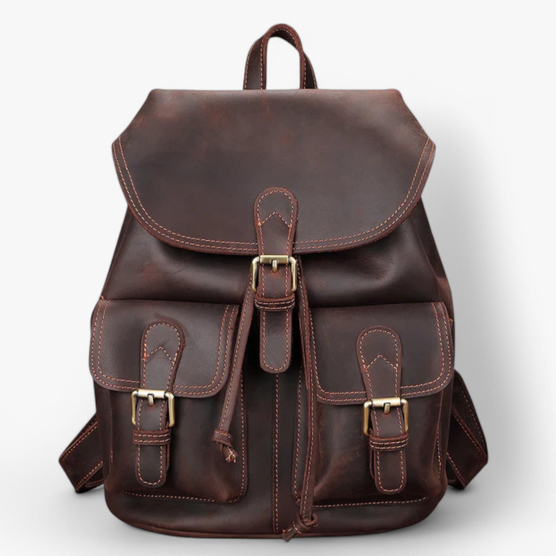bags : Rugzak Bruin - Premium Leren Leer in Donkerbruin van Pantino