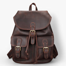 bags : Rugzak Bruin - Premium Leren Leer in Donkerbruin van Pantino