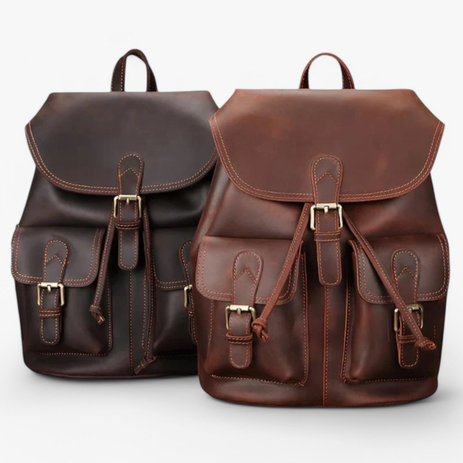 bags : Rugzak Bruin - Premium Leren Leer in van Pantino