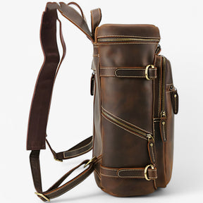 bags : Rugzak Bruin - Luxe Volledig Lederen in van Pantino