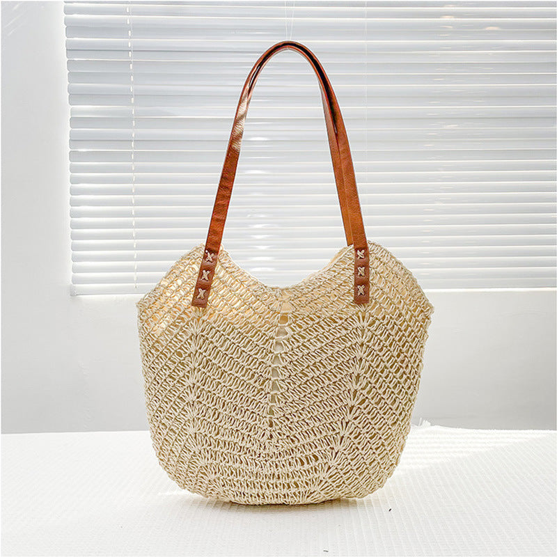 bags : Strand Hol Gevlochten Monofilament Tas - Khaki in Beige van Pantino