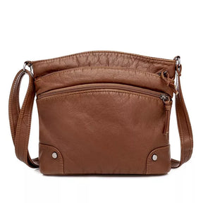 bags : Leren Schoudertas Dames - Idelle Bruin in van Pantino