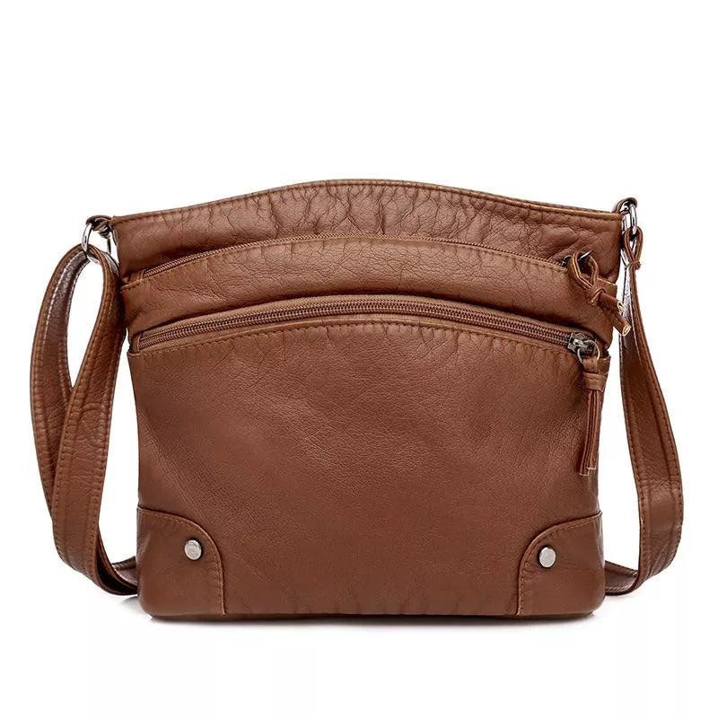 bags : Leren Schoudertas Dames - Idelle Bruin in van Pantino