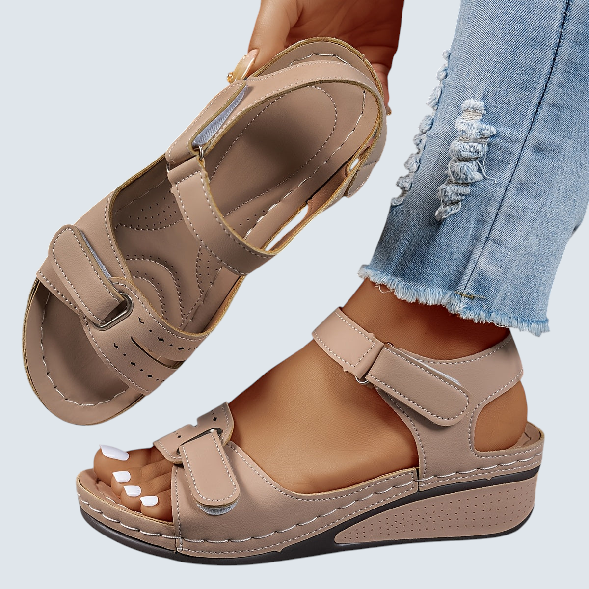: Dames Orthopedische Comfort Sandalen - Stevige Voetondersteuning in Kaki van Pantinoshop