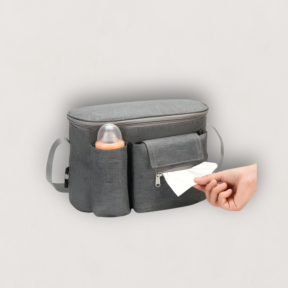 Tassen : Kinderwagen Organizer Tas Zwart - Buggy Accessoire - Flessenhouder in Grijs van Pantino