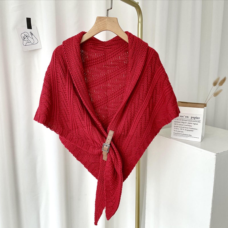 Scarf : Sjaal Dames Zwart - Fine Knitted Scarf - Driehoekige Modesjaal voor in Rood van Pantino