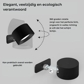 home & garden : 360° Draadloze Oplaadbare Wandlamp - Zwart in van Pantino