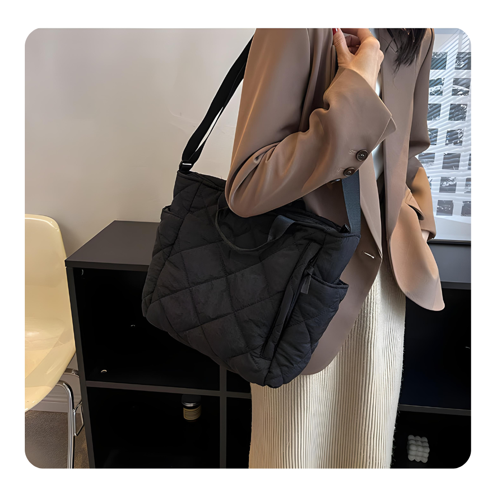 Tassen : Gewatteerde Tote Bag Dames - Nylon Schoudertas - Verstelbare Riem in van Pantino