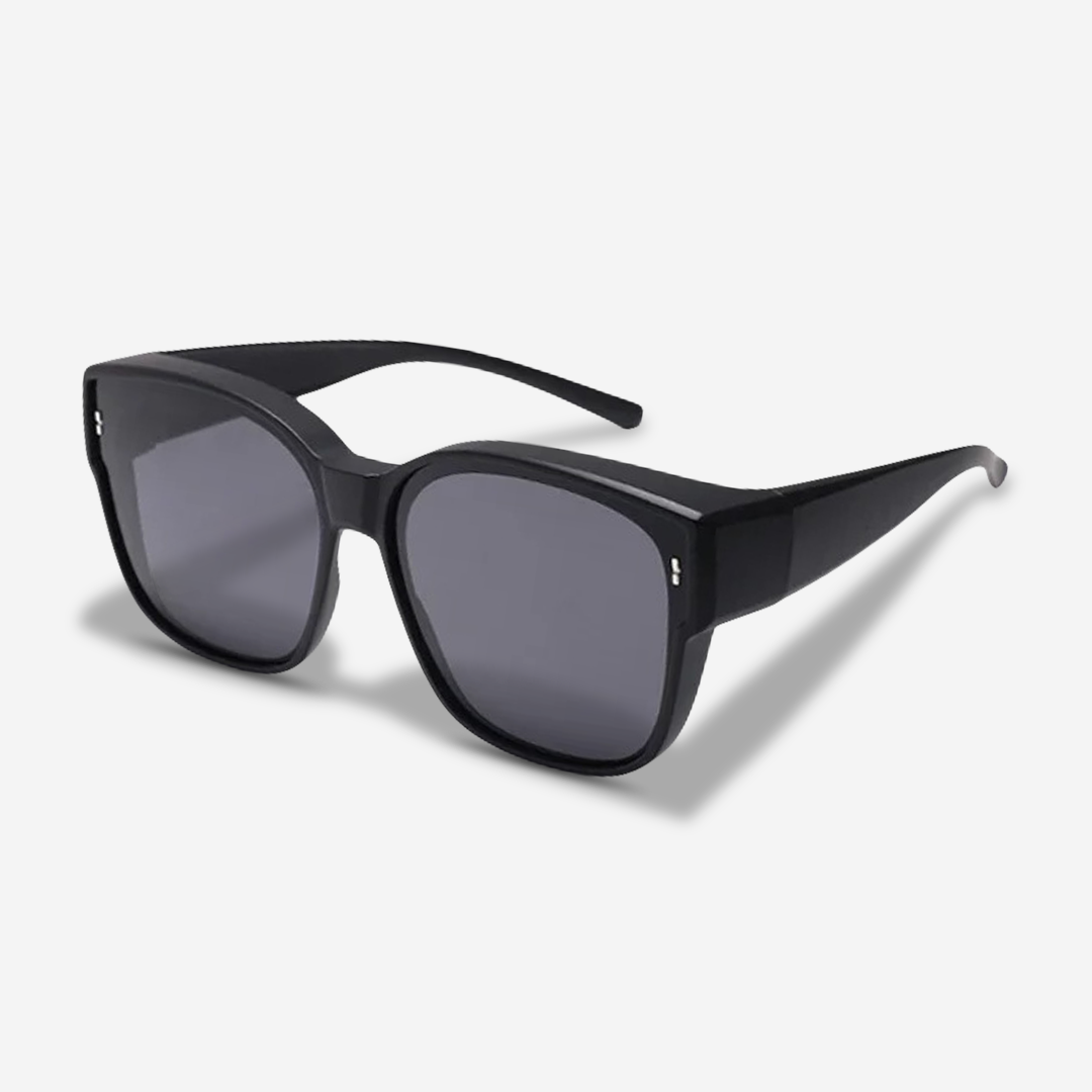 Clip-On Sunglasses : Overzet Zonnebril Gepolariseerd Beige UV440 - Comfortabel & Stijlvol voor Brildragers in Sleek Zwart van Pantino