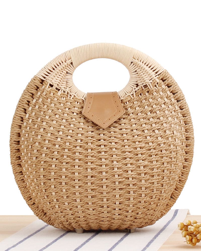 bags : Rotan Schoudertas Dames Wit - Handgeweven Bohemian Stijl in Lichtbruin van Pantino