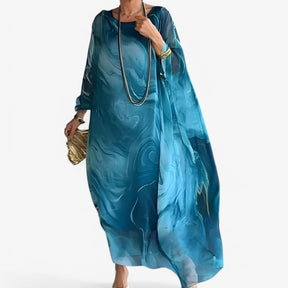 Dresses : Maxi Jurk Dames Marmer Effect Elegant - Lange Zomerjurk Uniek in Blu van Pantinoshop