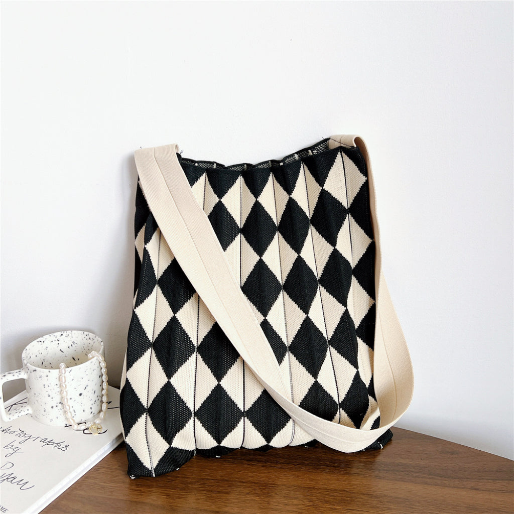 bags : FoldingBag - Argyle Gebreide Draagtas - Paars in Zwart van Pantino
