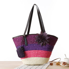 bags : Schoudertas Dames Paars - Strand Stro in Paars van Pantino