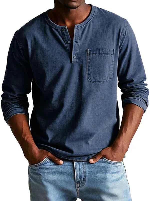 : Heren Henley shirt - Casual, lange mouw, comfortabel in Marineblauw van Pantinoshop