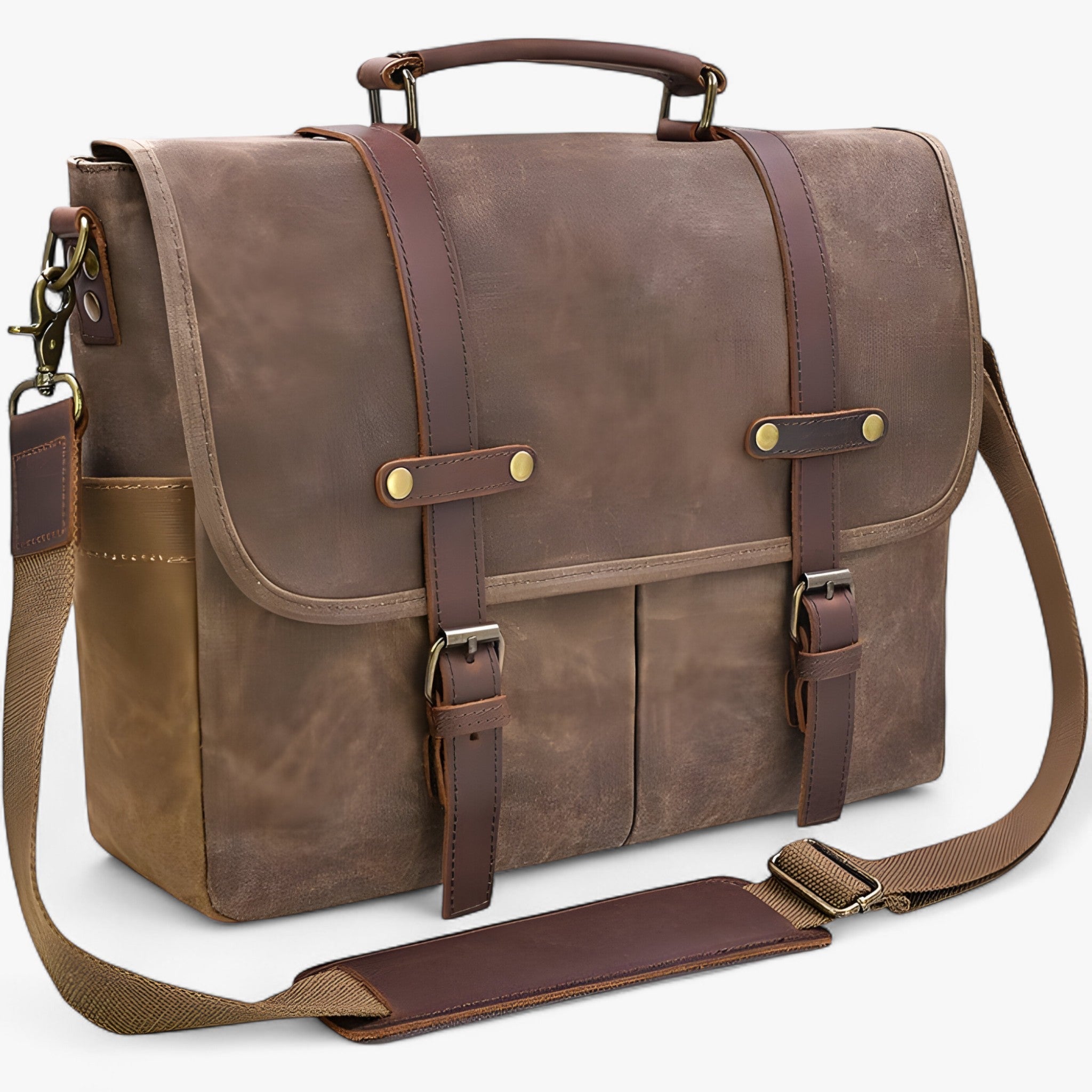 Bags : Heren schoudertassen, aktetas, laptoptas, waterdicht, canvas, groot, werktas, schoudertas, heren, vintage, 15,6 in Marron van Pantinoshop