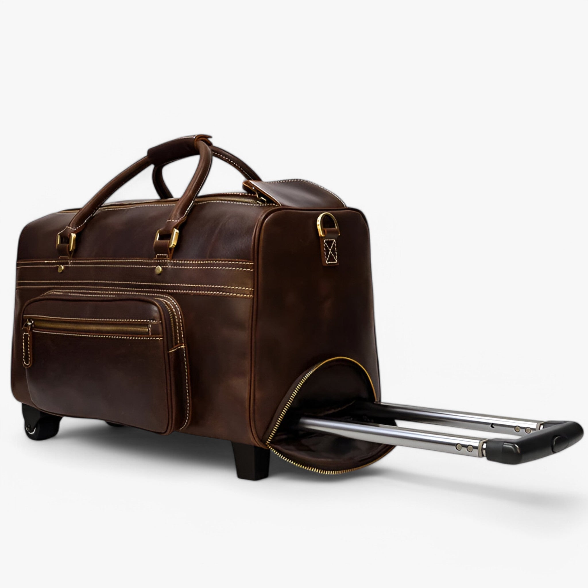 Vintage Bruine Leren Reistrolley, Handbagage Heren/Dames, Cabine/Groot