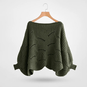 Sweater : Trui Dames Zwart - Chic Gebreid met Vlindermouwen - Perfect voor Moeiteloze Stijl in Militair Groen van Pantino