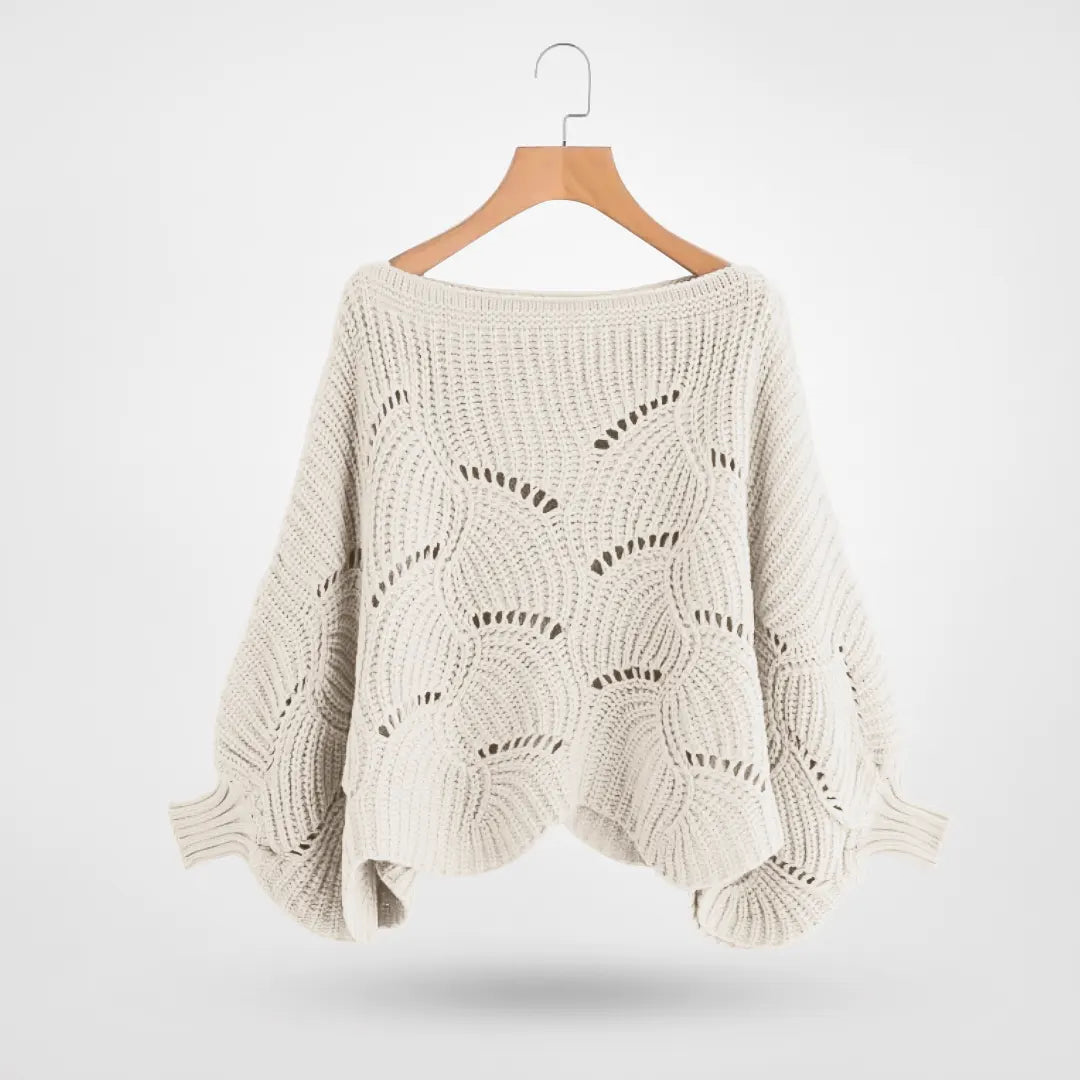 Sweater : Trui Dames Zwart - Chic Gebreid met Vlindermouwen - Perfect voor Moeiteloze Stijl in Beige van Pantino