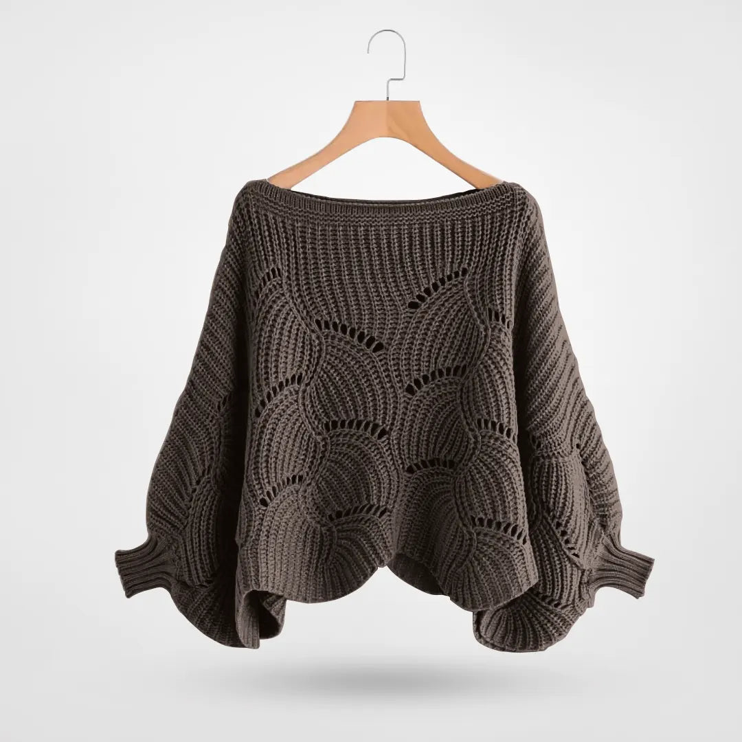 Sweater : Trui Dames Zwart - Chic Gebreid met Vlindermouwen - Perfect voor Moeiteloze Stijl in Mokka van Pantino