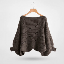 Sweater : Trui Dames Zwart - Chic Gebreid met Vlindermouwen - Perfect voor Moeiteloze Stijl in Mokka van Pantino