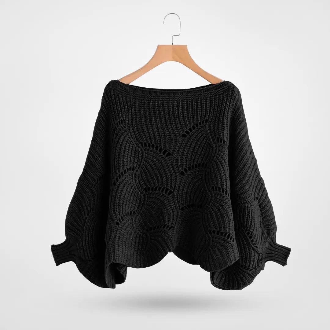 Sweater : Trui Dames Zwart - Chic Gebreid met Vlindermouwen - Perfect voor Moeiteloze Stijl in Zwart van Pantino