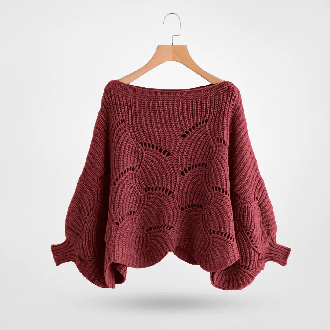 Sweater : Trui Dames Zwart - Chic Gebreid met Vlindermouwen - Perfect voor Moeiteloze Stijl in Bourgondië van Pantino
