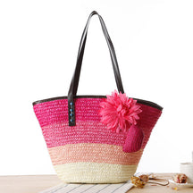 bags : Schoudertas Dames Paars - Strand Stro in Rode roos van Pantino