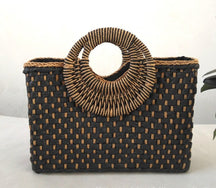 bags : Strandtas met Houten Handvat - Beach Companion - Zwart in Zwart van Pantino