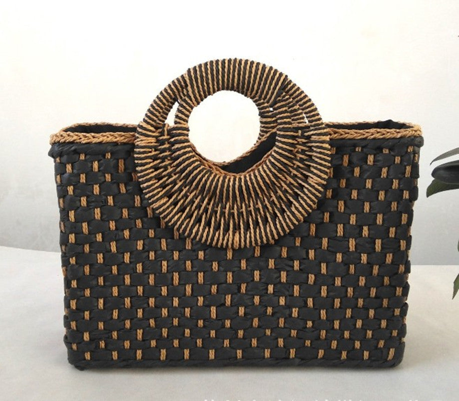 bags : Strandtas met Houten Handvat - Beach Companion - Zwart in Zwart van Pantino